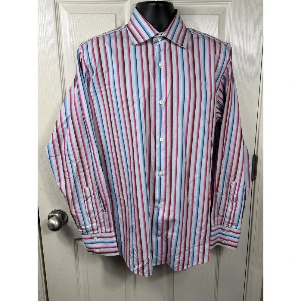 Banana Republic Mens Size 16 16 1/2 Striped Long Sleeve Button Up‎ Shirt  Spring